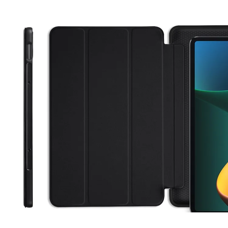 Para Xiaomi Pad 5 / Pad 5 Pro Capa de Tablet com Suporte Tridobrável, Capa de Couro PU com TPU Interno, Função Automática de Despertar/Dormir - Preto