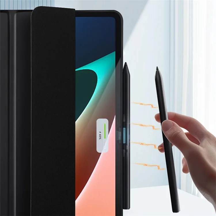 Para Xiaomi Pad 5 / Pad 5 Pro Capa de Tablet com Suporte Tridobrável, Capa de Couro PU com TPU Interno, Função Automática de Despertar/Dormir - Preto