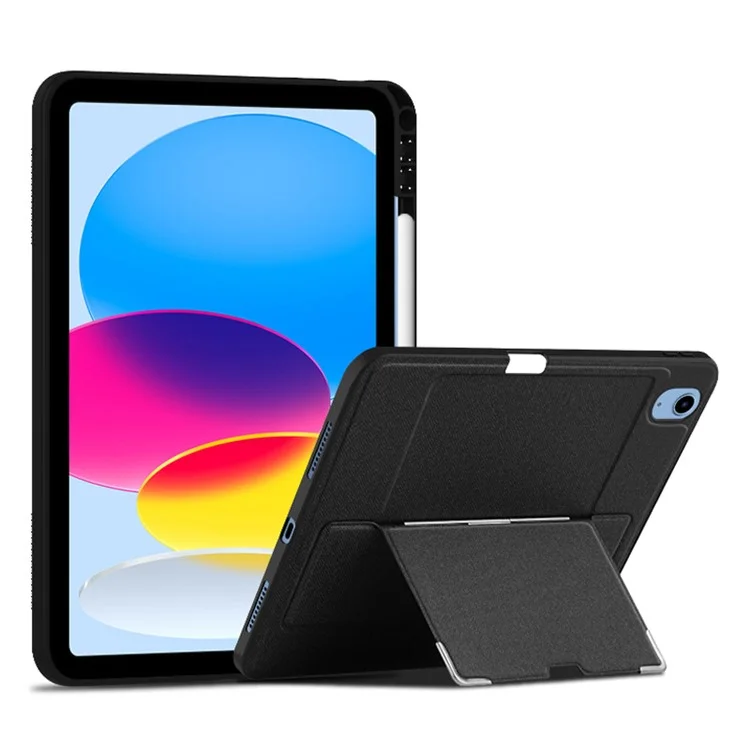 Per iPad 10.9 (2022) Rotating Shaft Kickstand Tablet Case PU Leather Coated TPU Ultra-slim Cover with Pencil Holder