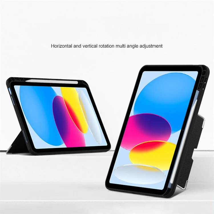Per iPad 10.9 (2022) Rotating Shaft Kickstand Tablet Case PU Leather Coated TPU Ultra-slim Cover with Pencil Holder