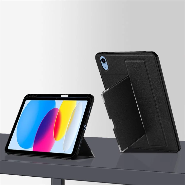 Per iPad 10.9 (2022) Rotating Shaft Kickstand Tablet Case PU Leather Coated TPU Ultra-slim Cover with Pencil Holder