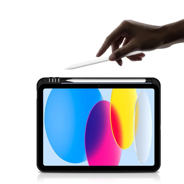 Per iPad 10.9 (2022) Rotating Shaft Kickstand Tablet Case PU Leather Coated TPU Ultra-slim Cover with Pencil Holder