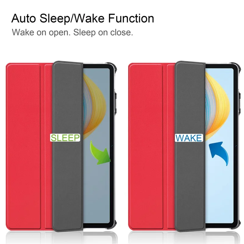 For Honor Pad V8 Tri-fold Stand Tablet Case PU Leather Full Protective Cover with Auto Sleep / Wake - Red