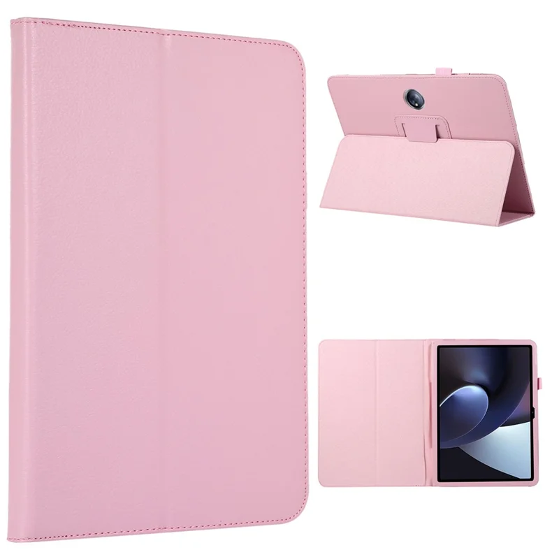 For OnePlus Pad PU Leather Tablet Case Litchi Texture Bi-fold Stand Tablet Cover - Pink