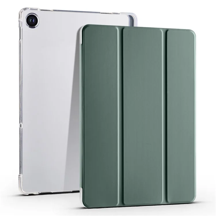 Para Lenovo Tab M10 Plus (3ª Geração) Caixa de Tablet Tri-Fold Stand Tampa Transparente de Couro PU Transparente Com Porta-lápis - Midnight Green