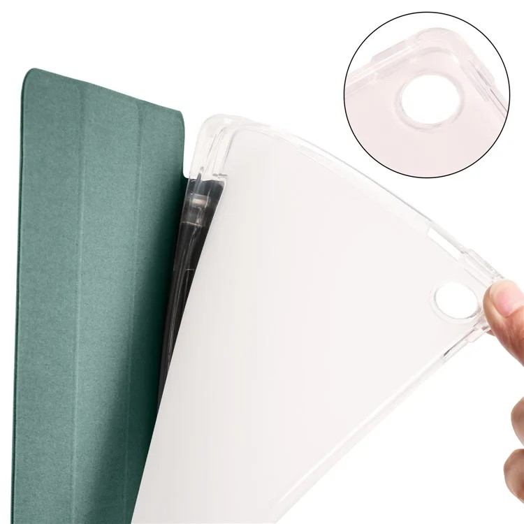 Pour Lenovo Tab M10 Plus (3e génération) Étui de support tri-plié Coque transparente Flip Cover en cuir PU avec porte-crayon - Vert minuit