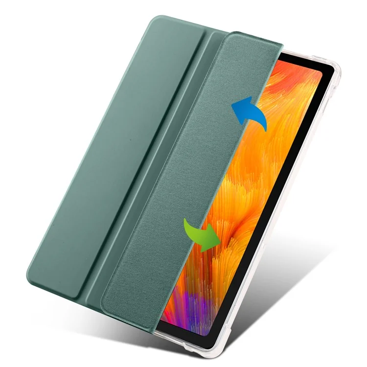 Para Lenovo Tab M10 Plus (3ª Geração) Caixa de Tablet Tri-Fold Stand Tampa Transparente de Couro PU Transparente Com Porta-lápis - Midnight Green