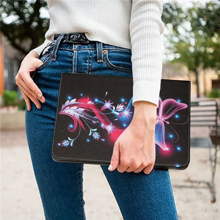 For iPad Mini / Mini 2 / mini 3 / mini 4 / mini (2019) 7.9 inch Pattern Printing Tablet Case Anti-Drop PU Leather Flip Cover - Fluorescent Butterfly