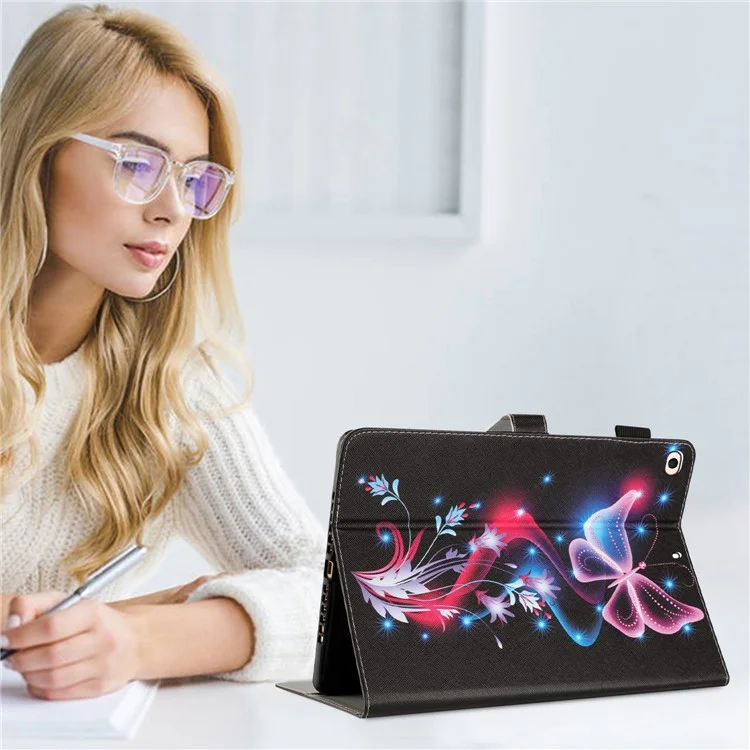 Para Ipad Mini / Mini 2 / mini 3 / mini 4 / Mini (2019) Case de Tableta de Estampado de Patrones de 7.9 Pulgadas Anti-Drop PU Flip Cubierta - Mariposa Fluorescente