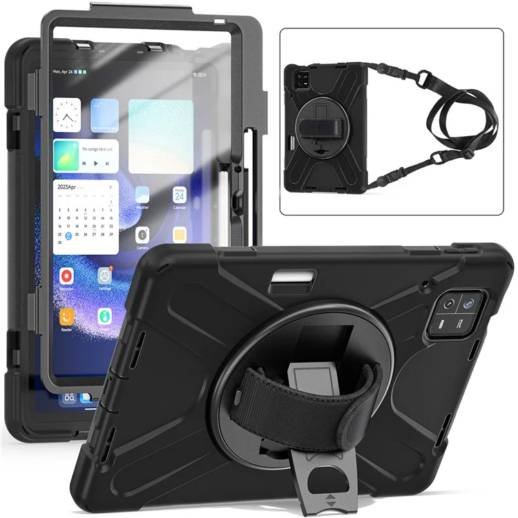Para Xiaomi Pad 6 / Pad 6 Pro Tablet Case PC+Silicona Soporte Antideslizante Cubierta Protectora Resistente con Correa de Mano / Correa de Hombro - Negro