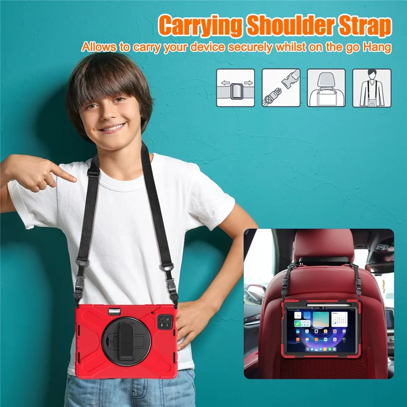 For Xiaomi Pad 6 / Pad 6 Pro Tablet Case PC+Silicone Kickstand Rugged Protective Cover with Hand Strap / Shoulder Strap - Red