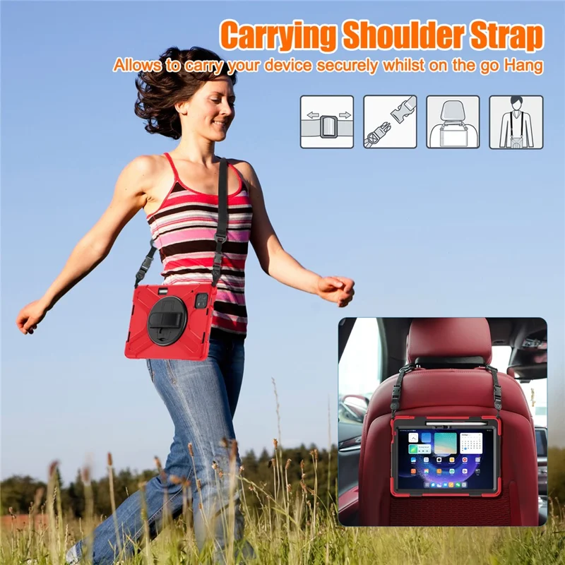 For Xiaomi Pad 6 / Pad 6 Pro Tablet Case PC+Silicone Kickstand Rugged Protective Cover with Hand Strap / Shoulder Strap - Red