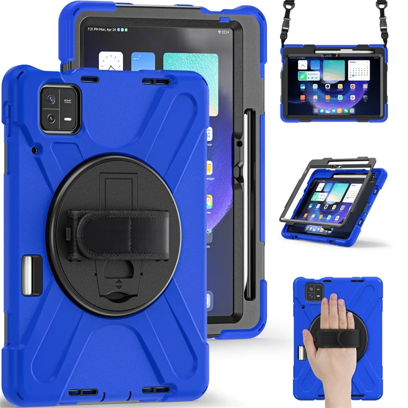 For Xiaomi Pad 6 / Pad 6 Pro Tablet Case PC+Silicone Kickstand Rugged Protective Cover with Hand Strap / Shoulder Strap - Blue
