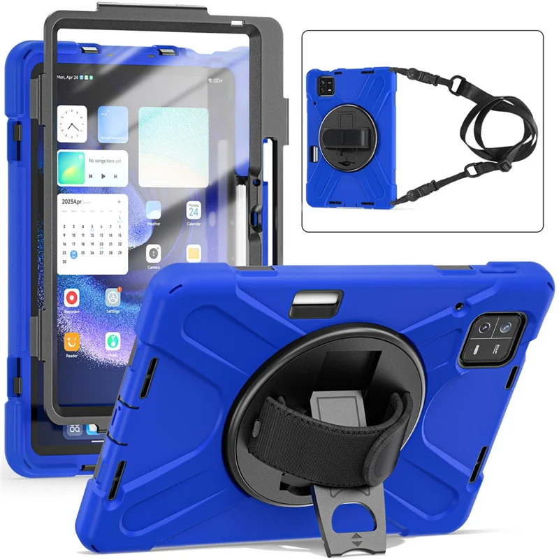 For Xiaomi Pad 6 / Pad 6 Pro Tablet Case PC+Silicone Kickstand Rugged Protective Cover with Hand Strap / Shoulder Strap - Blue