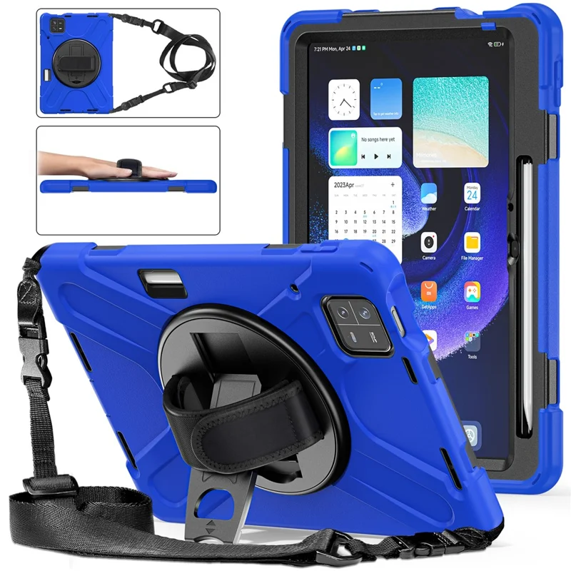 For Xiaomi Pad 6 / Pad 6 Pro Tablet Case PC+Silicone Kickstand Rugged Protective Cover with Hand Strap / Shoulder Strap - Blue