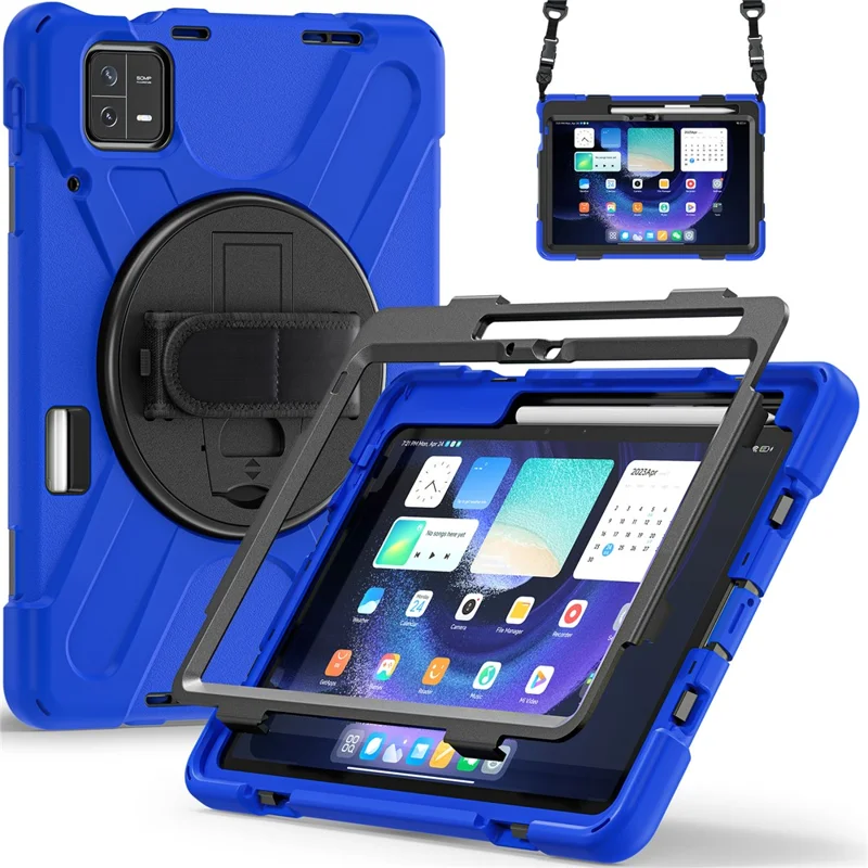 For Xiaomi Pad 6 / Pad 6 Pro Tablet Case PC+Silicone Kickstand Rugged Protective Cover with Hand Strap / Shoulder Strap - Blue