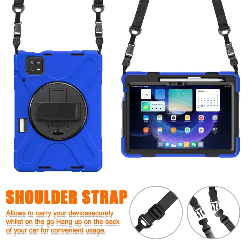 For Xiaomi Pad 6 / Pad 6 Pro Tablet Case PC+Silicone Kickstand Rugged Protective Cover with Hand Strap / Shoulder Strap - Blue