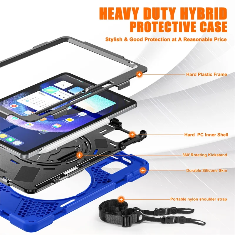 For Xiaomi Pad 6 / Pad 6 Pro Tablet Case PC+Silicone Kickstand Rugged Protective Cover with Hand Strap / Shoulder Strap - Blue