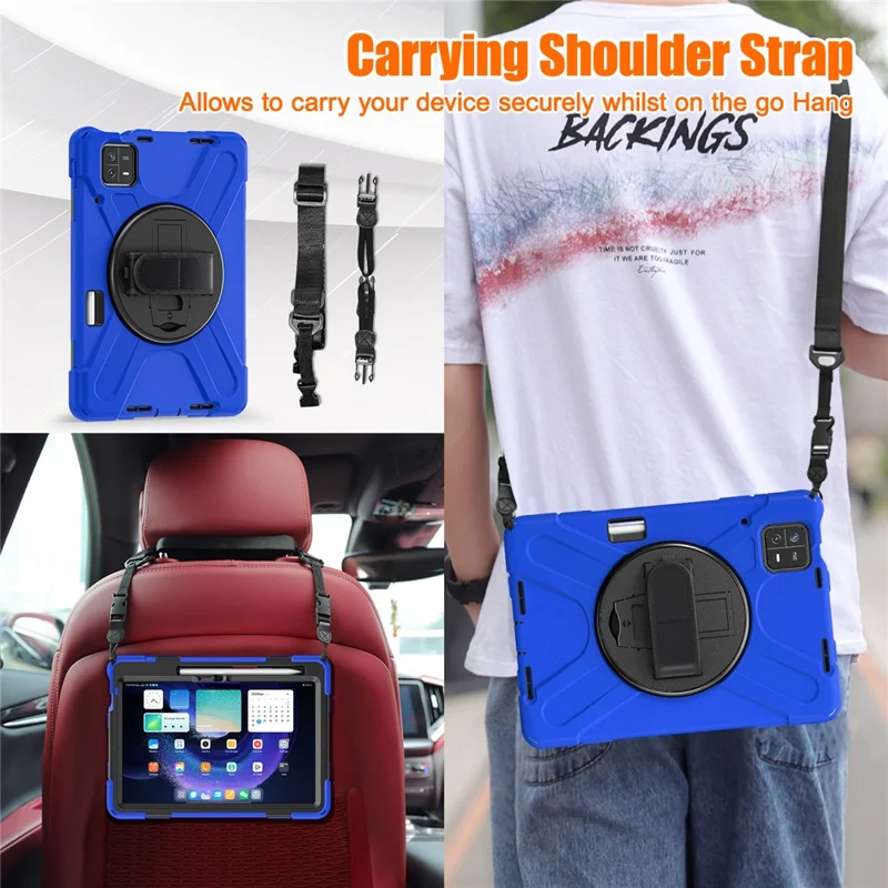 For Xiaomi Pad 6 / Pad 6 Pro Tablet Case PC+Silicone Kickstand Rugged Protective Cover with Hand Strap / Shoulder Strap - Blue
