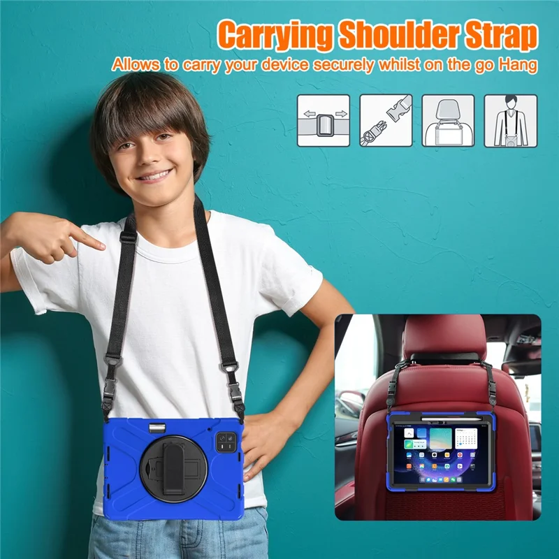 For Xiaomi Pad 6 / Pad 6 Pro Tablet Case PC+Silicone Kickstand Rugged Protective Cover with Hand Strap / Shoulder Strap - Blue