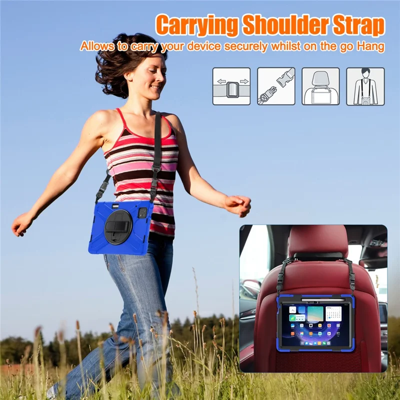 For Xiaomi Pad 6 / Pad 6 Pro Tablet Case PC+Silicone Kickstand Rugged Protective Cover with Hand Strap / Shoulder Strap - Blue