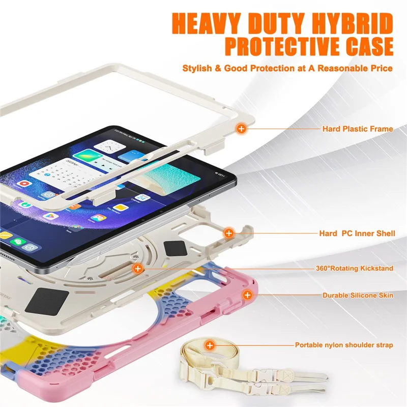 For Xiaomi Pad 6 / Pad 6 Pro Tablet Case PC+Silicone Kickstand Rugged Protective Cover with Hand Strap / Shoulder Strap - Colorful Pink