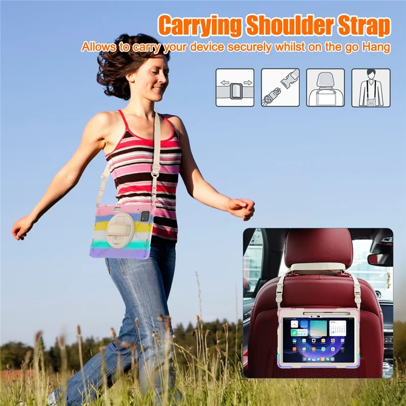 For Xiaomi Pad 6 / Pad 6 Pro Tablet Case PC+Silicone Kickstand Rugged Protective Cover with Hand Strap / Shoulder Strap - Colorful Pink