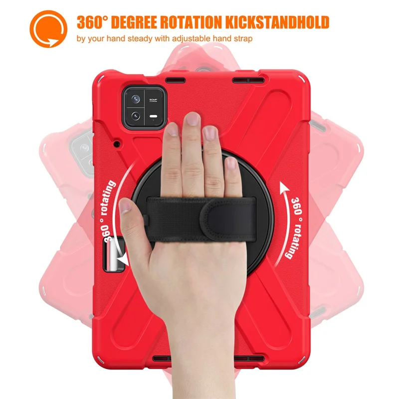 For Xiaomi Pad 6 / Pad 6 Pro PC+Silicone Tablet Case Rotatable Kickstand Protective Cover with Hand Strap - Red
