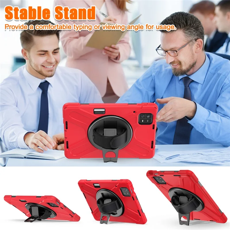 For Xiaomi Pad 6 / Pad 6 Pro PC+Silicone Tablet Case Rotatable Kickstand Protective Cover with Hand Strap - Red