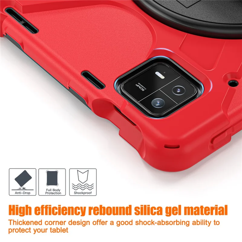 For Xiaomi Pad 6 / Pad 6 Pro PC+Silicone Tablet Case Rotatable Kickstand Protective Cover with Hand Strap - Red
