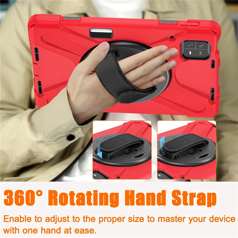 For Xiaomi Pad 6 / Pad 6 Pro PC+Silicone Tablet Case Rotatable Kickstand Protective Cover with Hand Strap - Red