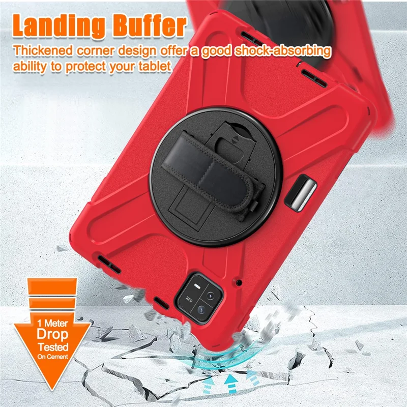 For Xiaomi Pad 6 / Pad 6 Pro PC+Silicone Tablet Case Rotatable Kickstand Protective Cover with Hand Strap - Red