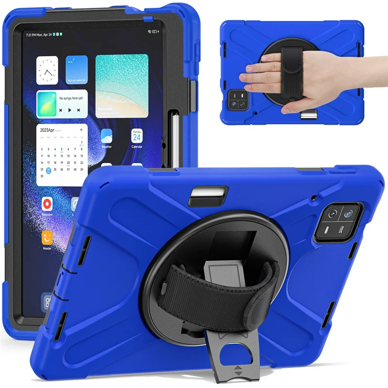 Pour Xiaomi Pad 6 / Pad 6 Pro PC+Silicone Tablet Case Rotatable Kickstand Protective Cover with Hand Strap - Bleu