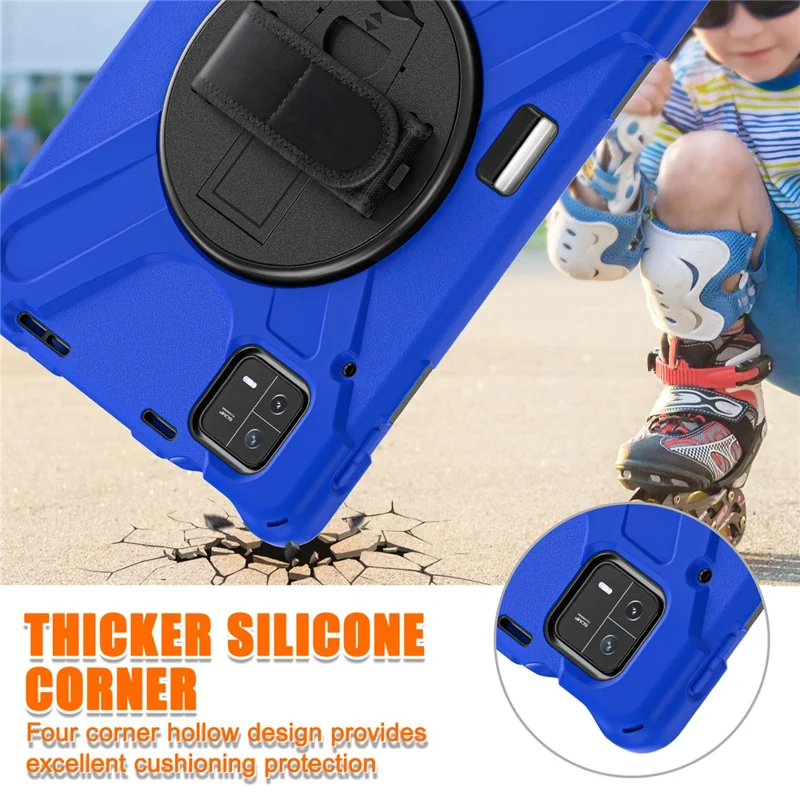 Pour Xiaomi Pad 6 / Pad 6 Pro PC+Silicone Tablet Case Rotatable Kickstand Protective Cover with Hand Strap - Bleu