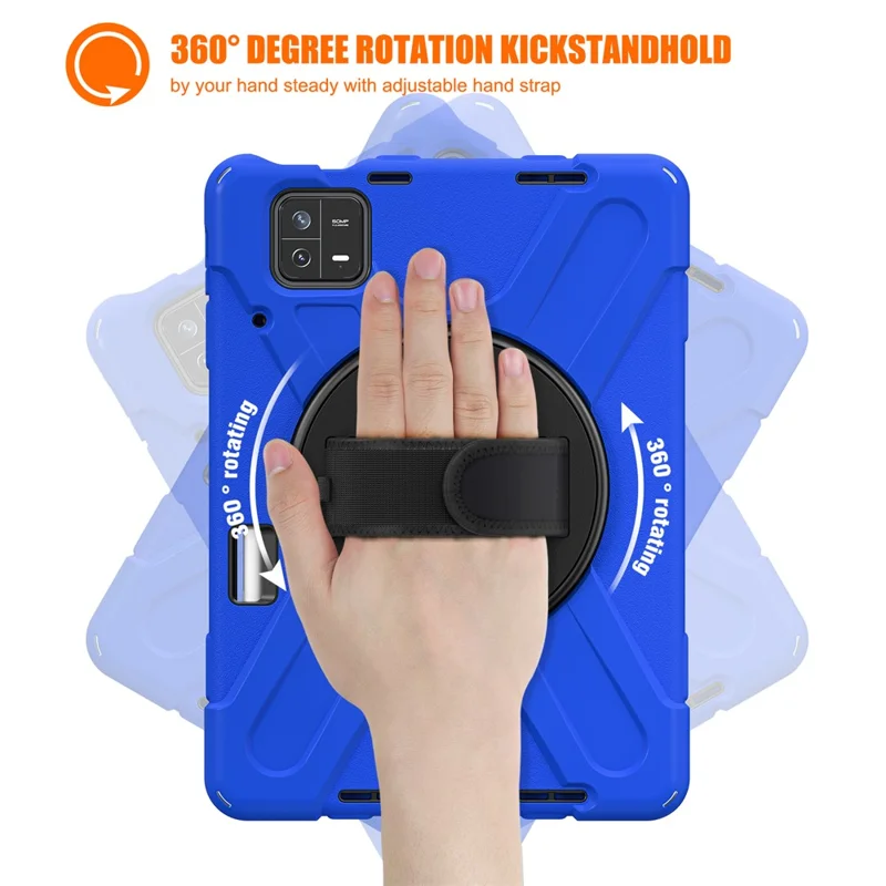 Pour Xiaomi Pad 6 / Pad 6 Pro PC+Silicone Tablet Case Rotatable Kickstand Protective Cover with Hand Strap - Bleu