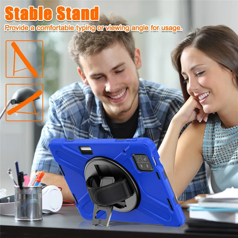Pour Xiaomi Pad 6 / Pad 6 Pro PC+Silicone Tablet Case Rotatable Kickstand Protective Cover with Hand Strap - Bleu
