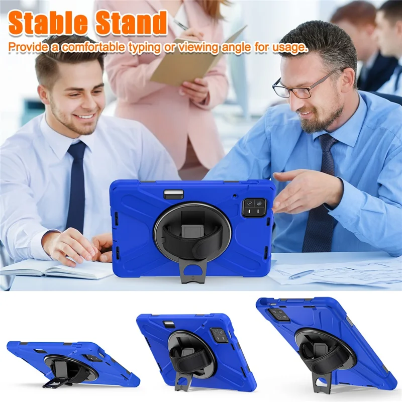 Pour Xiaomi Pad 6 / Pad 6 Pro PC+Silicone Tablet Case Rotatable Kickstand Protective Cover with Hand Strap - Bleu