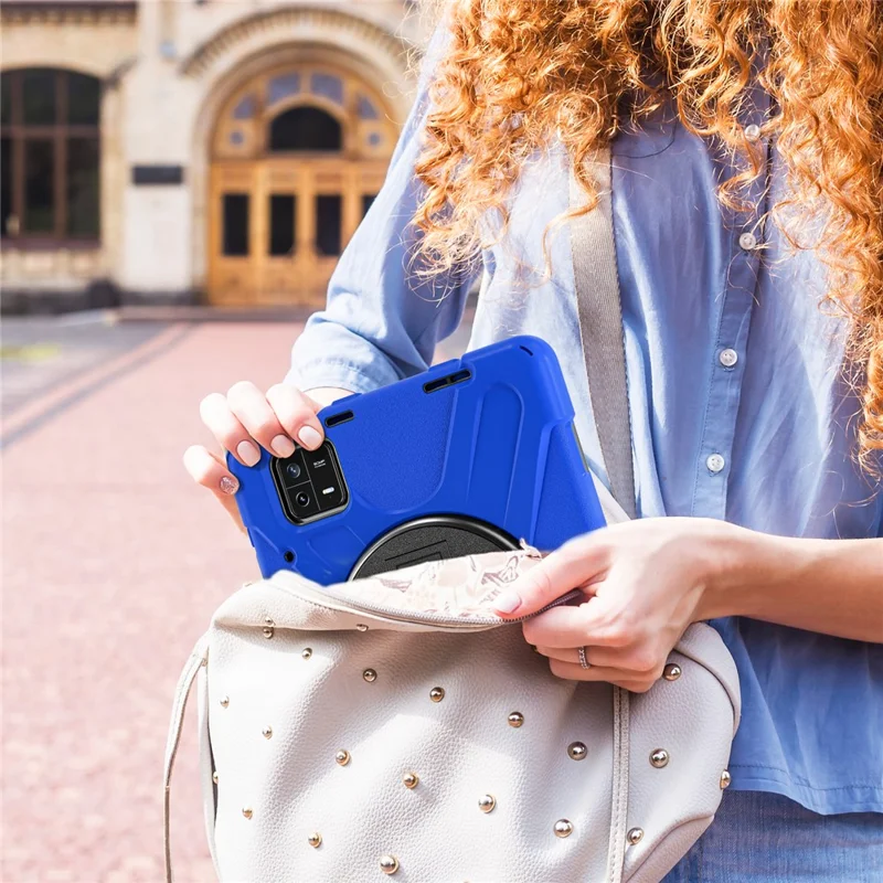Pour Xiaomi Pad 6 / Pad 6 Pro PC+Silicone Tablet Case Rotatable Kickstand Protective Cover with Hand Strap - Bleu