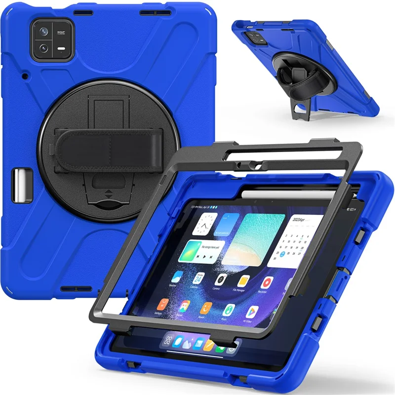 Pour Xiaomi Pad 6 / Pad 6 Pro PC+Silicone Tablet Case Rotatable Kickstand Protective Cover with Hand Strap - Bleu