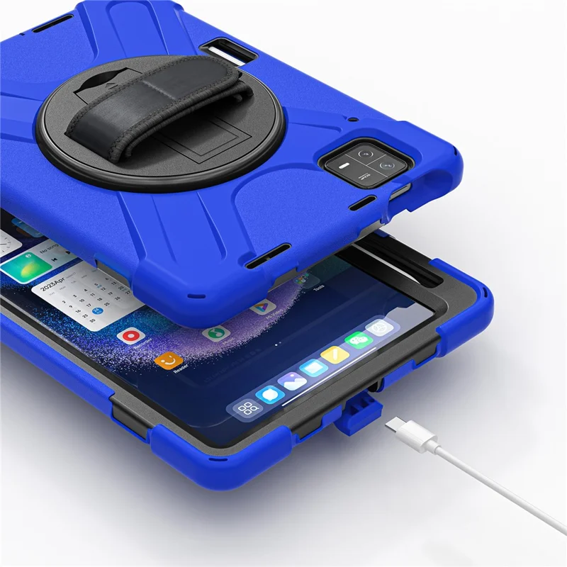 Pour Xiaomi Pad 6 / Pad 6 Pro PC+Silicone Tablet Case Rotatable Kickstand Protective Cover with Hand Strap - Bleu