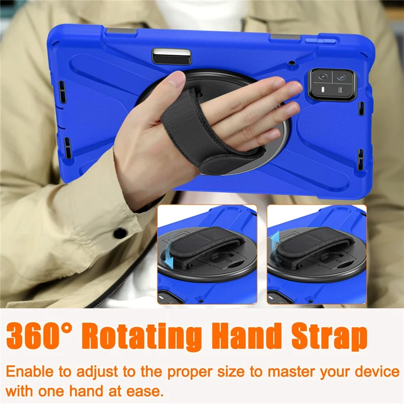Pour Xiaomi Pad 6 / Pad 6 Pro PC+Silicone Tablet Case Rotatable Kickstand Protective Cover with Hand Strap - Bleu