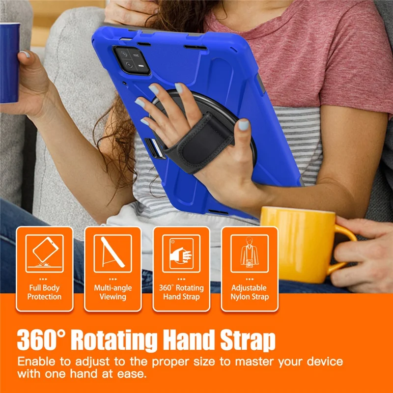 Pour Xiaomi Pad 6 / Pad 6 Pro PC+Silicone Tablet Case Rotatable Kickstand Protective Cover with Hand Strap - Bleu