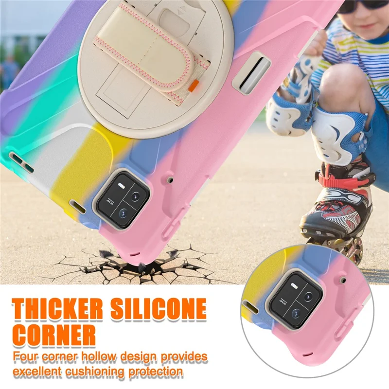 For Xiaomi Pad 6 / Pad 6 Pro PC+Silicone Tablet Case Rotatable Kickstand Protective Cover with Hand Strap - Colorful Pink