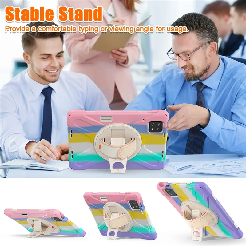 For Xiaomi Pad 6 / Pad 6 Pro PC+Silicone Tablet Case Rotatable Kickstand Protective Cover with Hand Strap - Colorful Pink