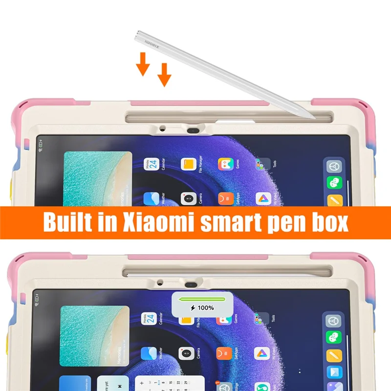 For Xiaomi Pad 6 / Pad 6 Pro PC+Silicone Tablet Case Rotatable Kickstand Protective Cover with Hand Strap - Colorful Pink