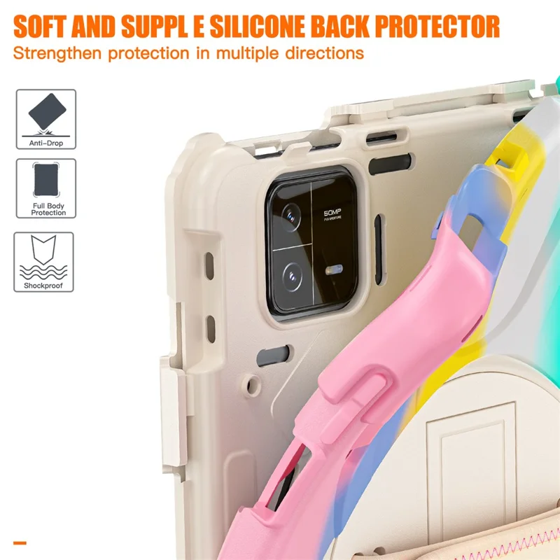 For Xiaomi Pad 6 / Pad 6 Pro PC+Silicone Tablet Case Rotatable Kickstand Protective Cover with Hand Strap - Colorful Pink