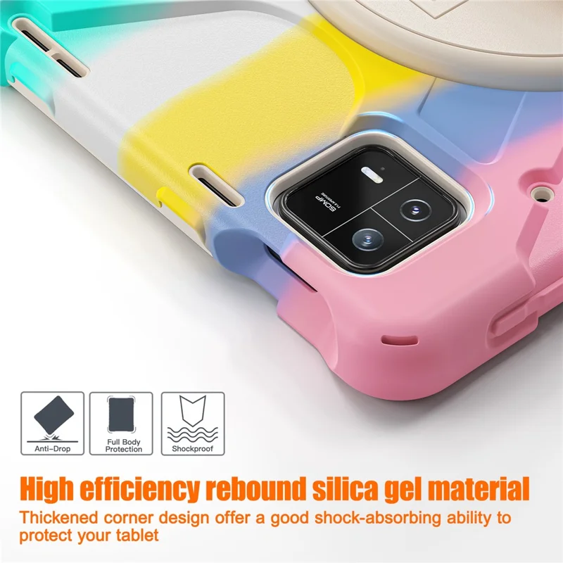 For Xiaomi Pad 6 / Pad 6 Pro PC+Silicone Tablet Case Rotatable Kickstand Protective Cover with Hand Strap - Colorful Pink