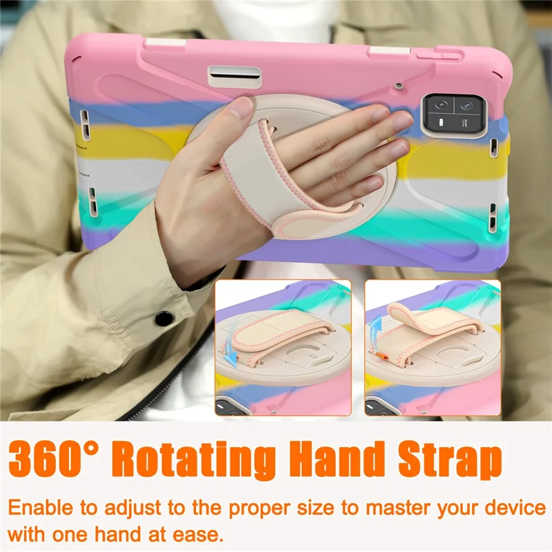 For Xiaomi Pad 6 / Pad 6 Pro PC+Silicone Tablet Case Rotatable Kickstand Protective Cover with Hand Strap - Colorful Pink