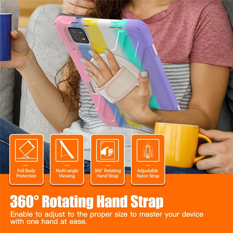 For Xiaomi Pad 6 / Pad 6 Pro PC+Silicone Tablet Case Rotatable Kickstand Protective Cover with Hand Strap - Colorful Pink