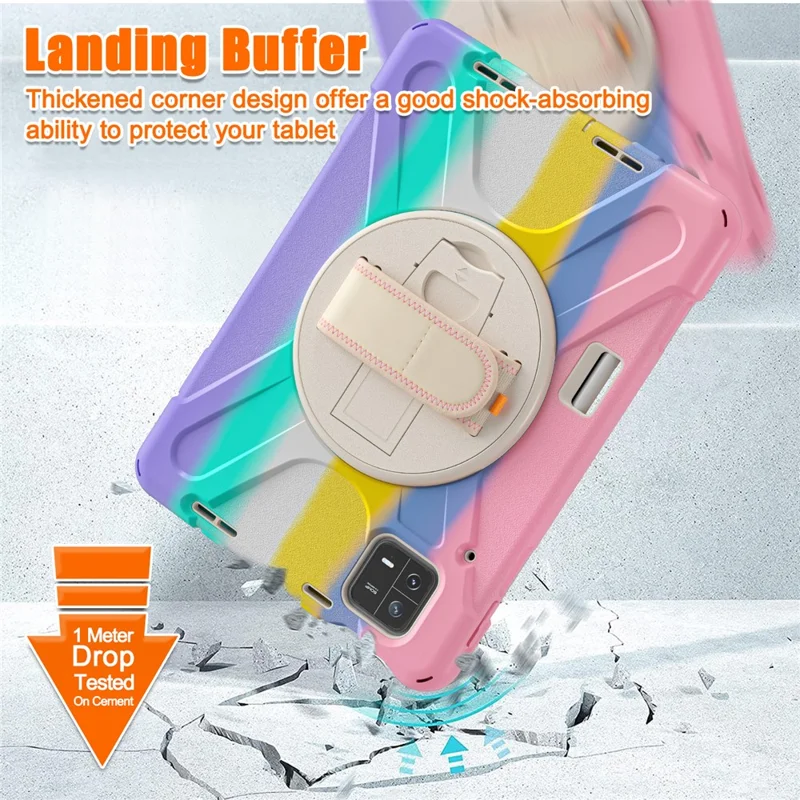 For Xiaomi Pad 6 / Pad 6 Pro PC+Silicone Tablet Case Rotatable Kickstand Protective Cover with Hand Strap - Colorful Pink